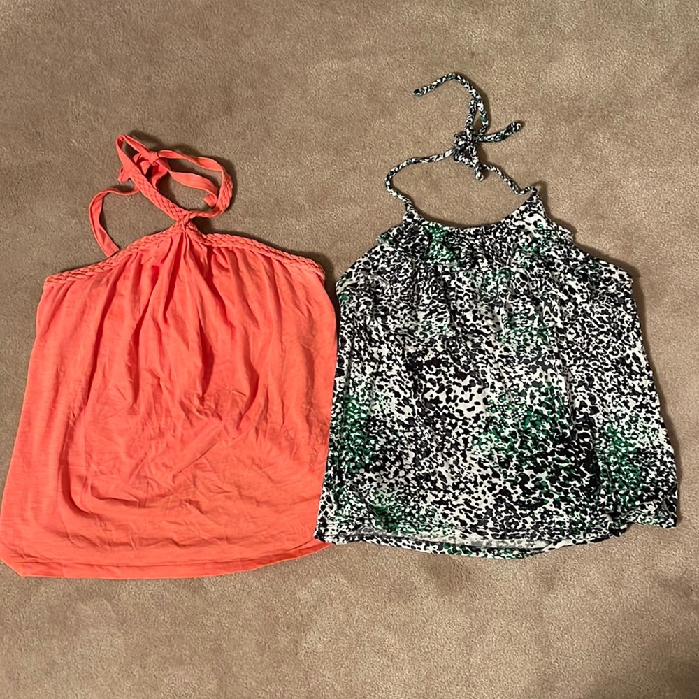 SOLD - Two Banana Republic halter tops with built in shelf bras size L